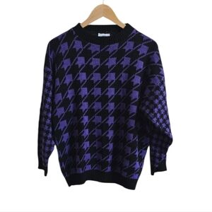 Vintage Classic Essentials Purple & Black Houndstooth Sweater. Size 20/XL